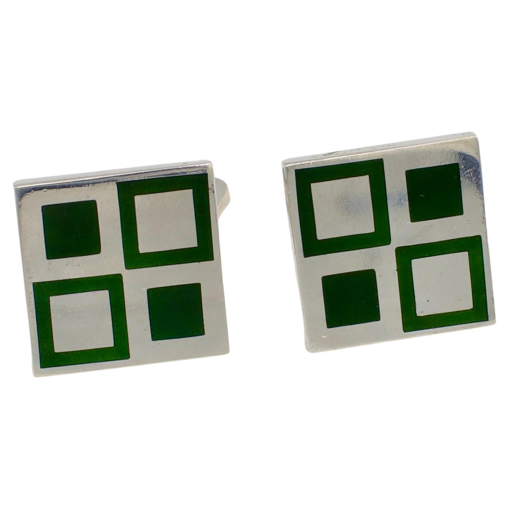 Georg Jensen Sterling Silver Green Stone Square Cufflinks 
Metal: Sterling silver
Weight: 19.3 grams
Square: 16.3 x 16.3mm
Signed: Georg Jensen Denmark 925 