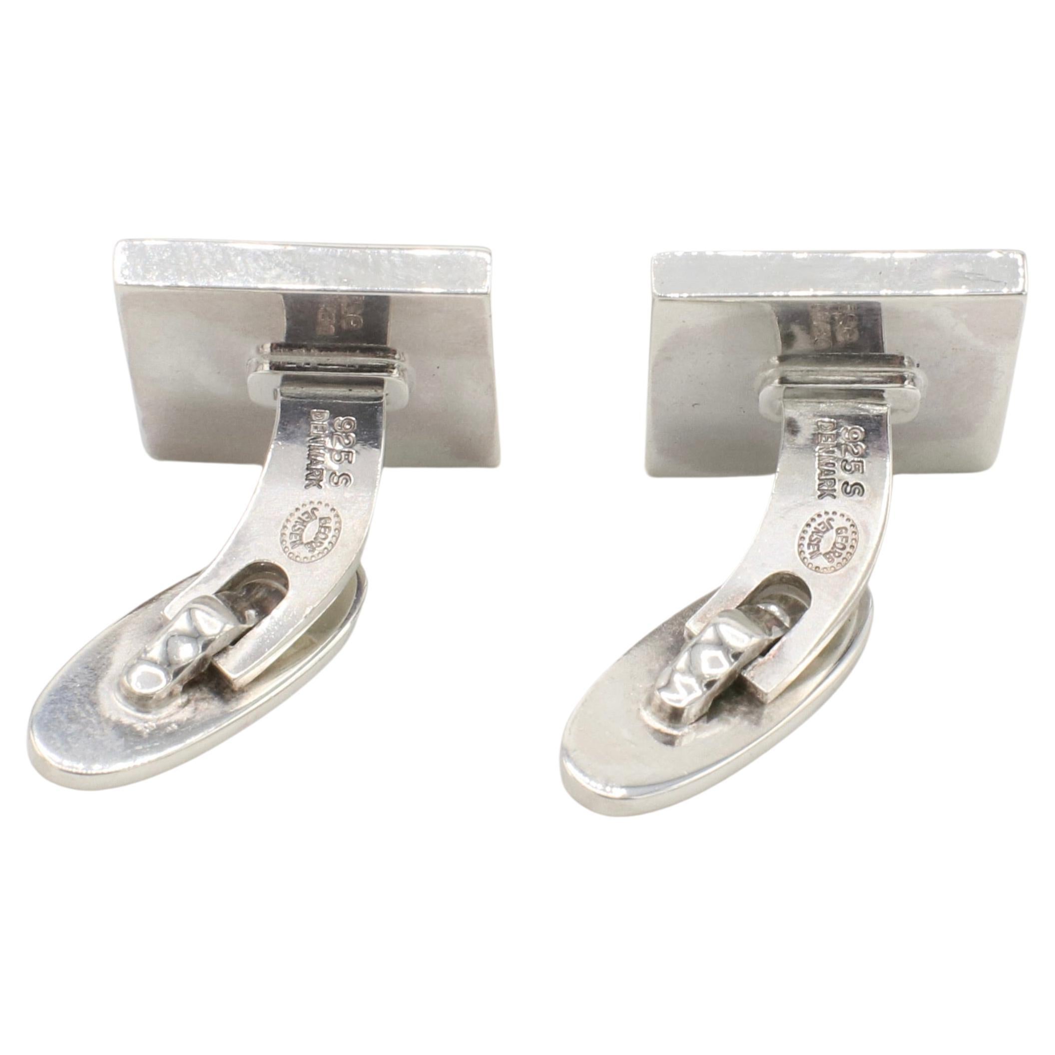 Contemporary Georg Jensen Sterling Silver Green Stone Square Cufflinks  For Sale