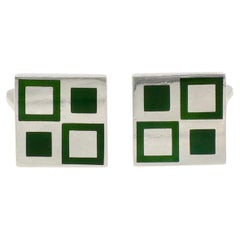 Retro Georg Jensen Sterling Silver Green Stone Square Cufflinks 