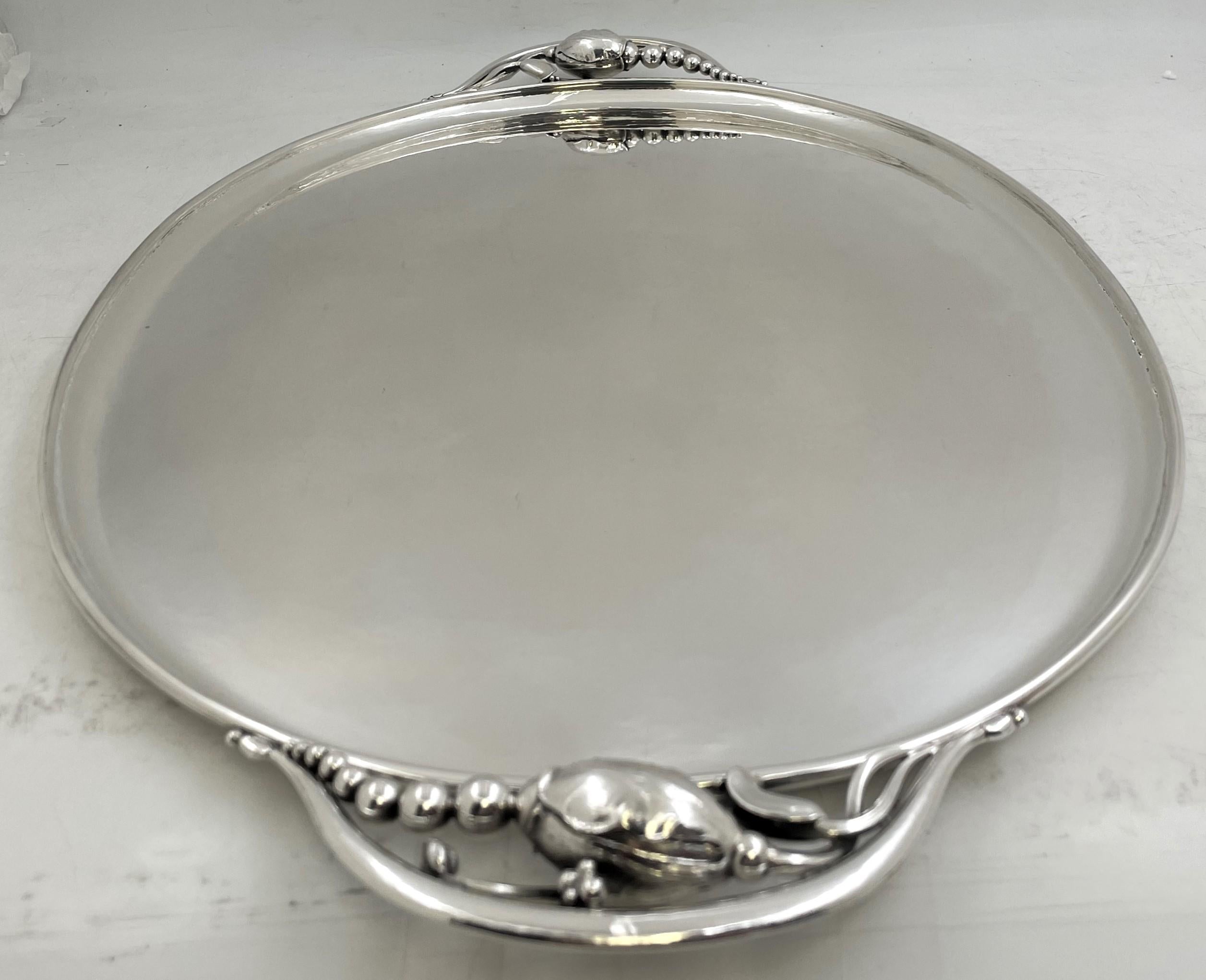 Georg Jensen Sterling Silver Hammered Tray in Blossom Pattern #2I Art Nouveau en venta