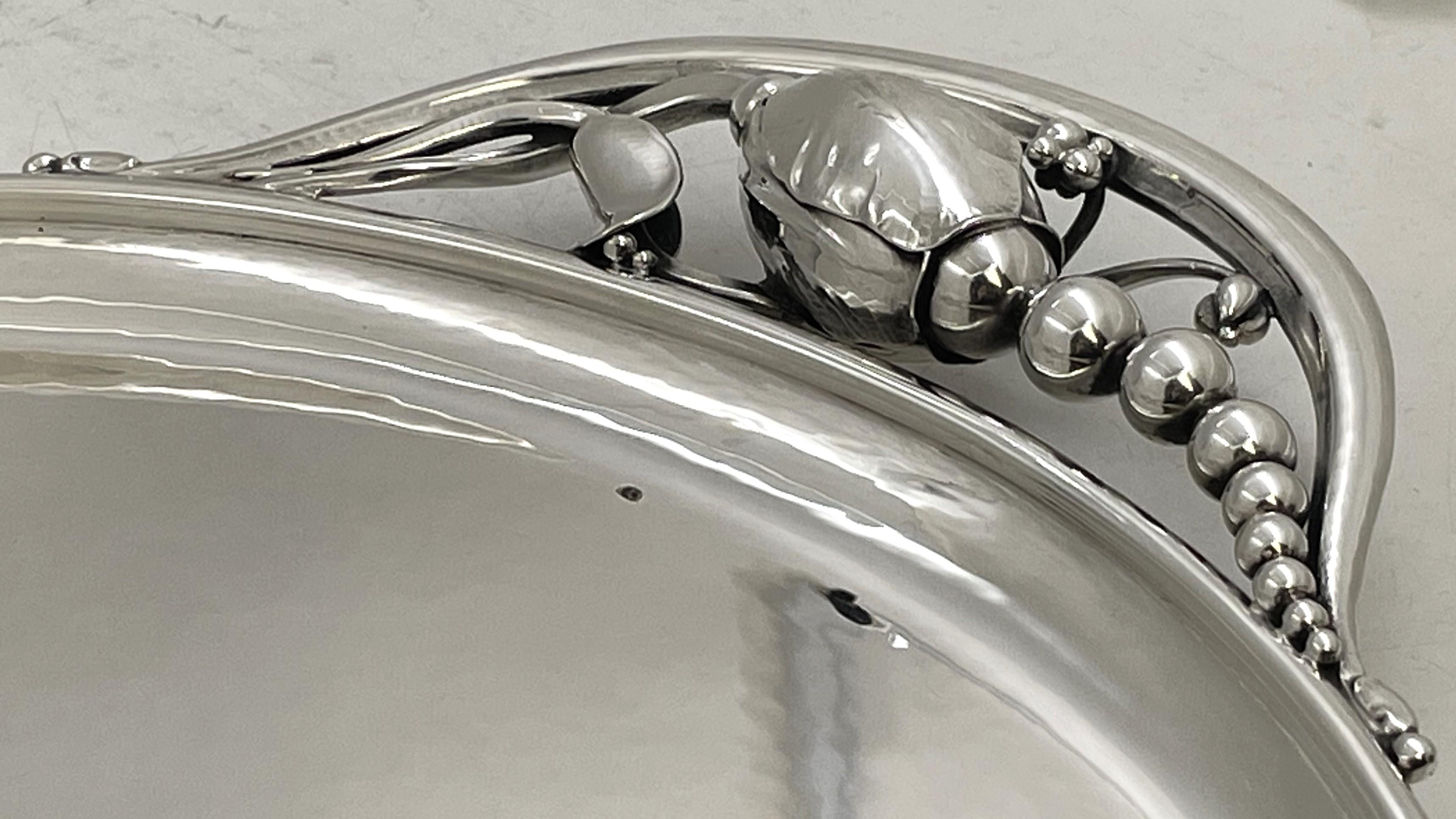 Georg Jensen Sterling Silver Hammered Tray in Blossom Pattern #2I Danés en venta