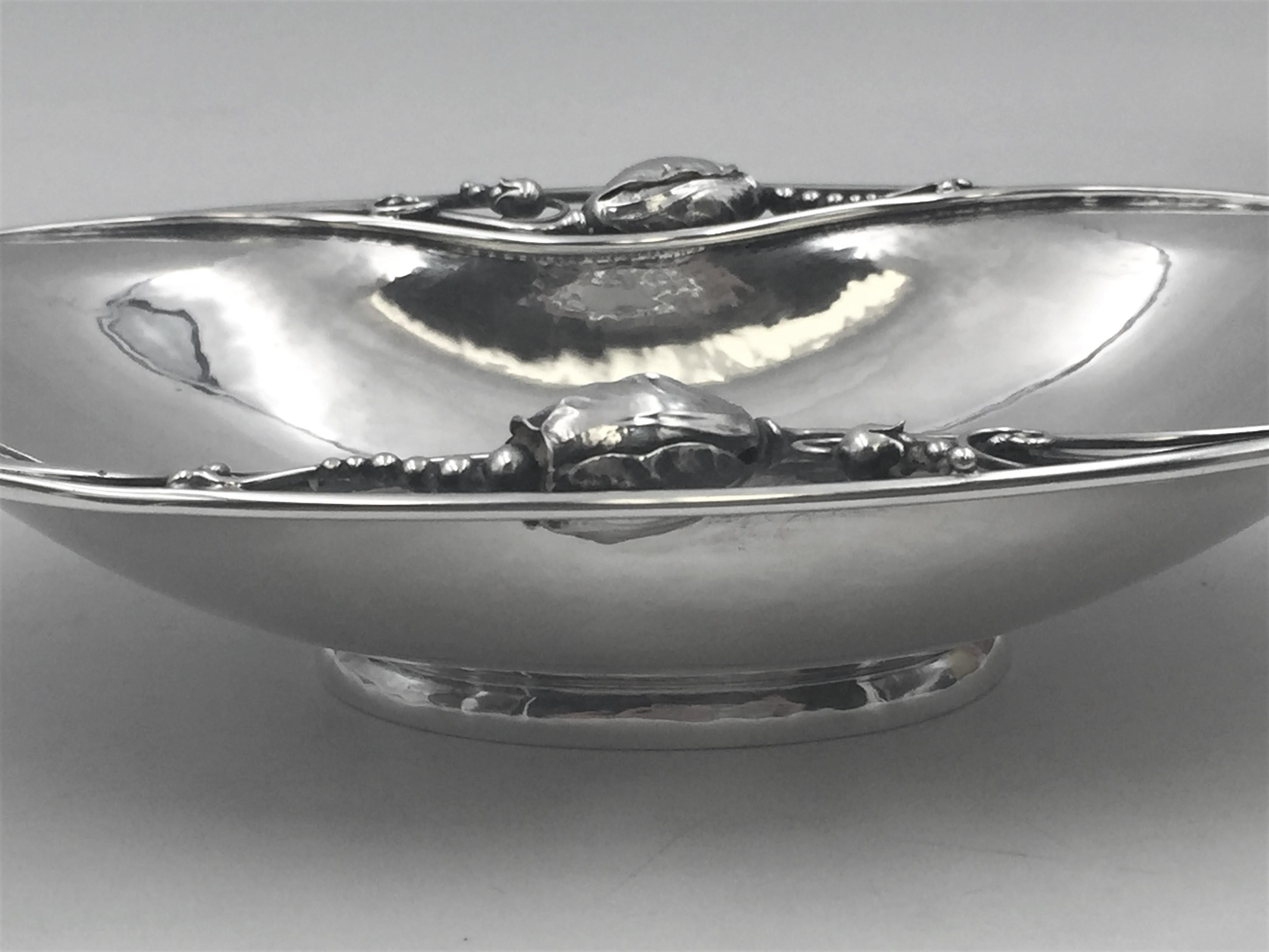 Georg Jensen Sterling Silver Hand Hammered Condiment Dish in Blossom Pattern 2 In Good Condition In New York, NY