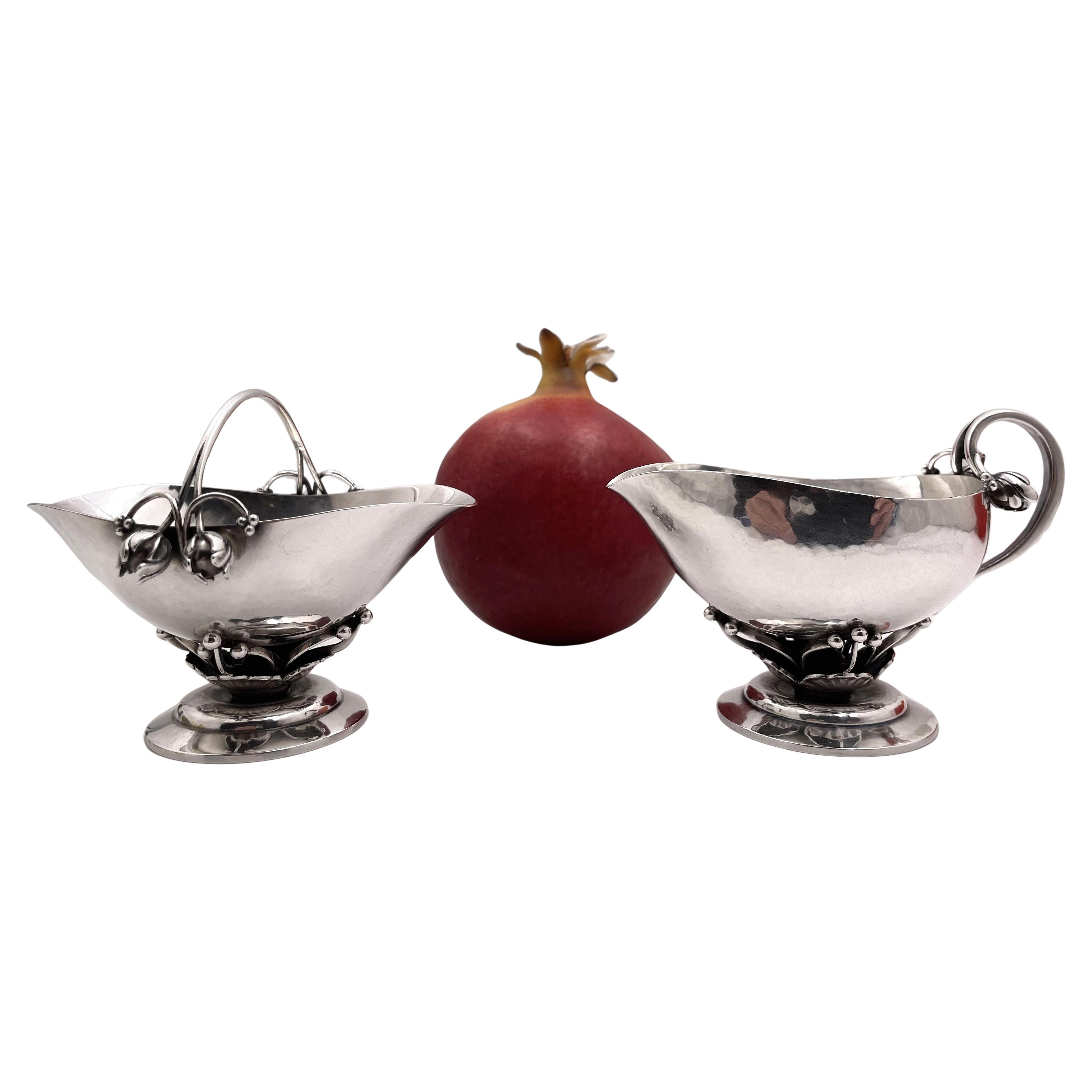 Georg Jensen Azucarero y Cremera de Plata de Ley Martillada a Mano nº 235A
