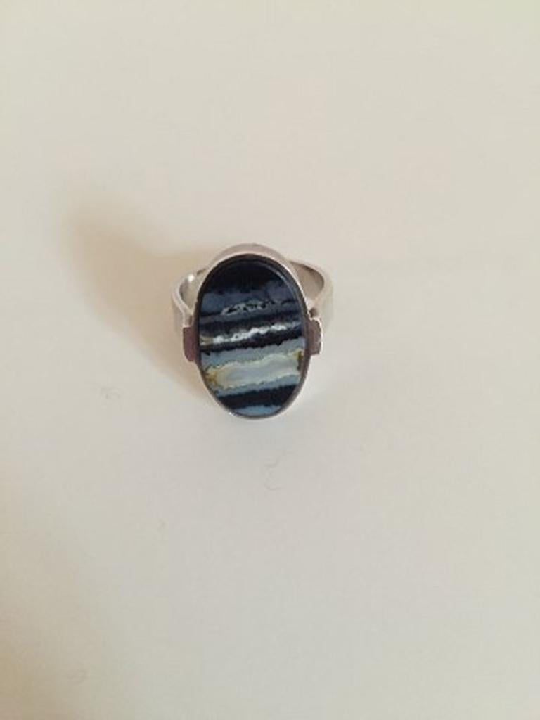 Modern Georg Jensen Sterling Silver Harald Nielsen Ring No 189 with Agate