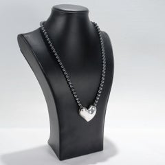 Georg Jensen Sterling Silver Heart Pendant and Hematite Bead Necklace No. 247B
