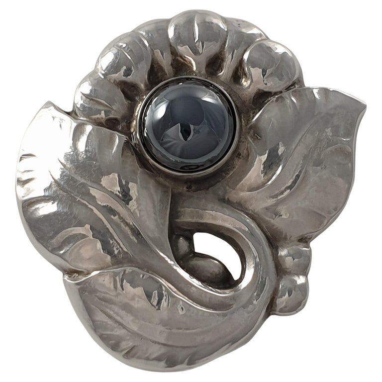 Georg Jensen Sterling Silver Hematite Brooch #71 For Sale at 1stDibs