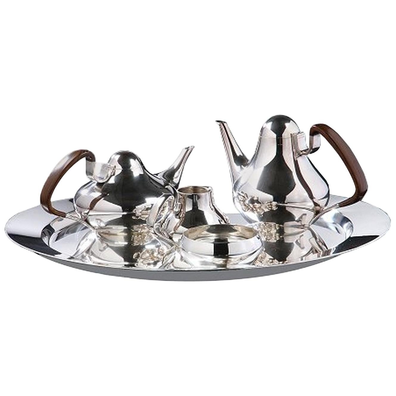 Georg Jensen Sterling Silver Henning Koppel Tea and Coffee Set with Tray No 1017 For Sale