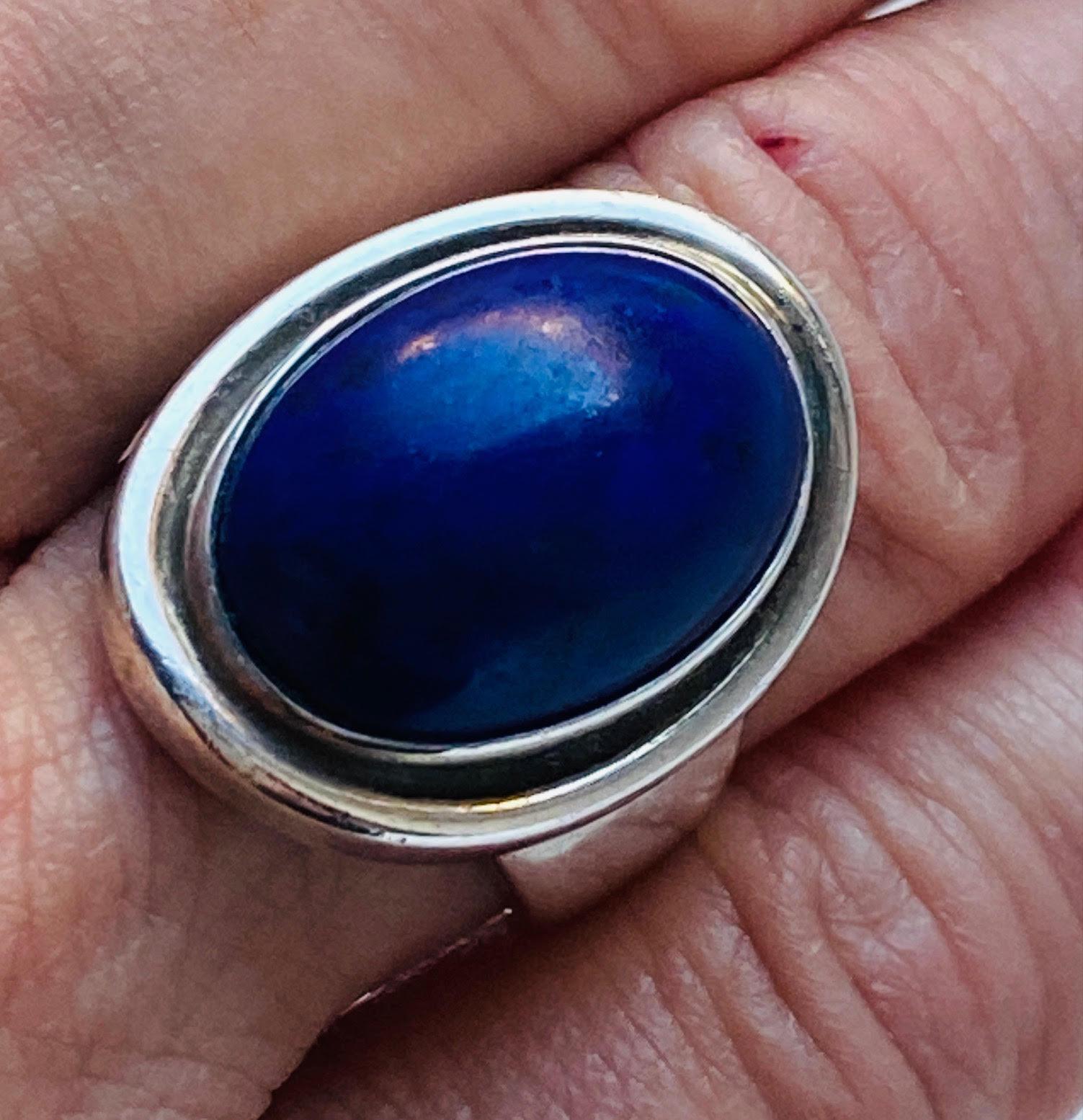 Georg Jensen Sterling Silver Lapis Lazuli Ring No. 46A by Harald Nielsen.

 

The gemstone has a deep, rich color. Stunning sterling silver ring in excellent condition.

 

Designer: Harald Nielsen
Maker: Georg Jensen
Design #: 46A
Circa: post