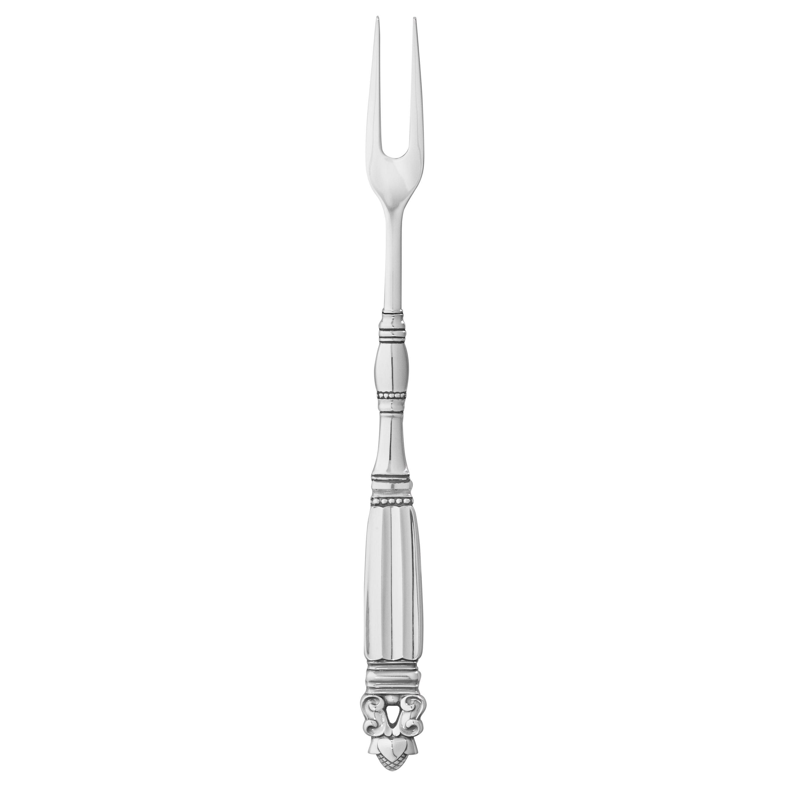 Georg Jensen Sterling Silver Large Acorn Meat Fork with 2 Tines by Johan Rohde For Sale