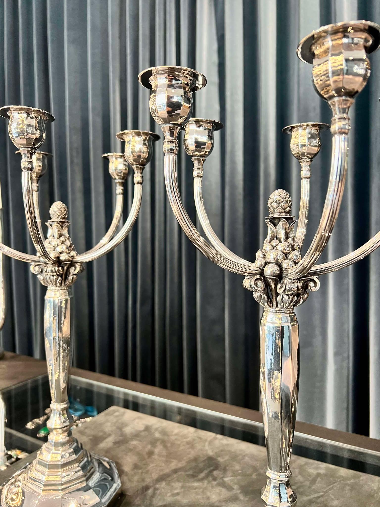 Danish Georg Jensen Sterling Silver Large Five-Light Candelabra 474 For Sale