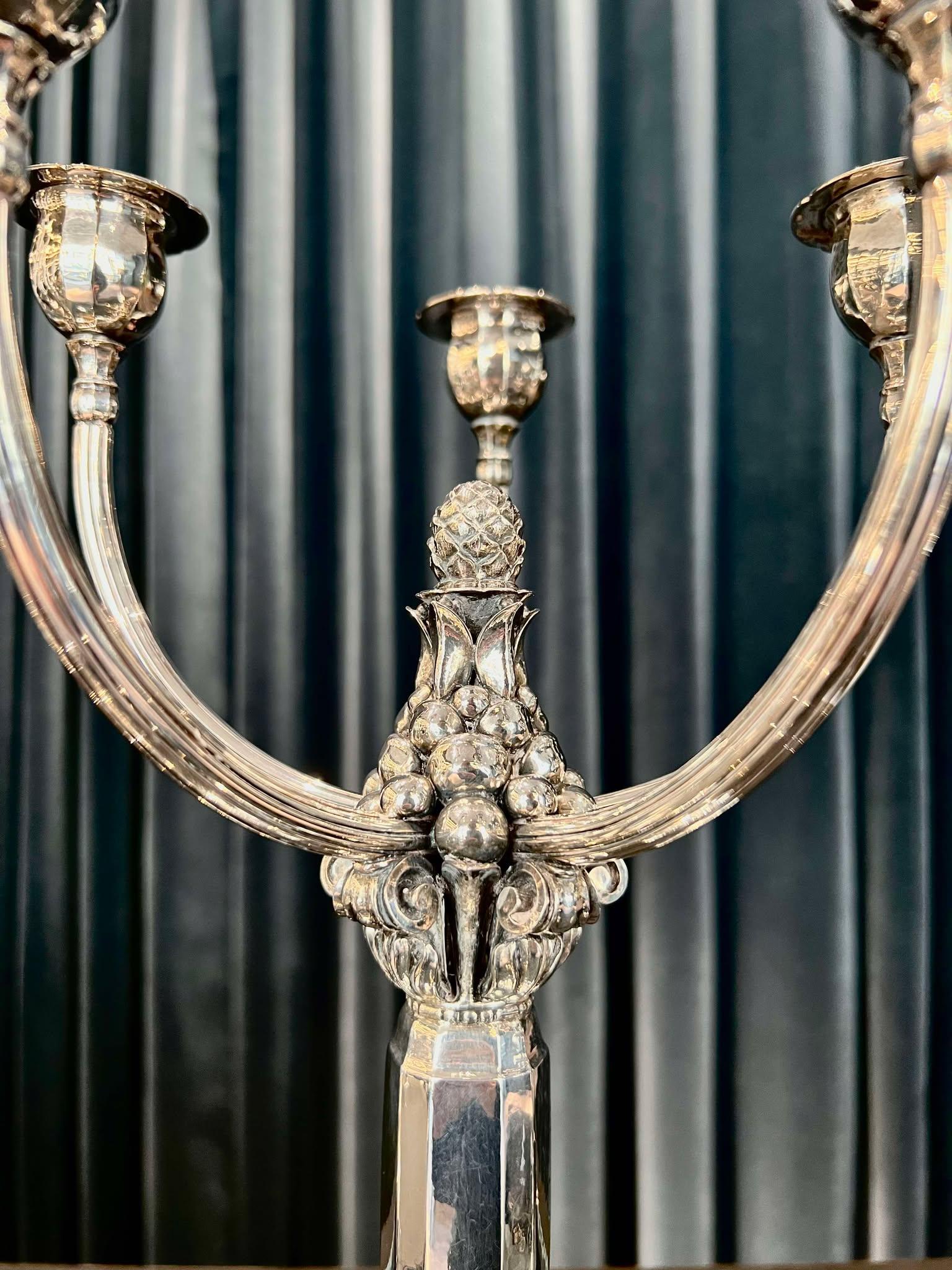 Hand-Crafted Georg Jensen Sterling Silver Large Five-Light Candelabra 474 For Sale