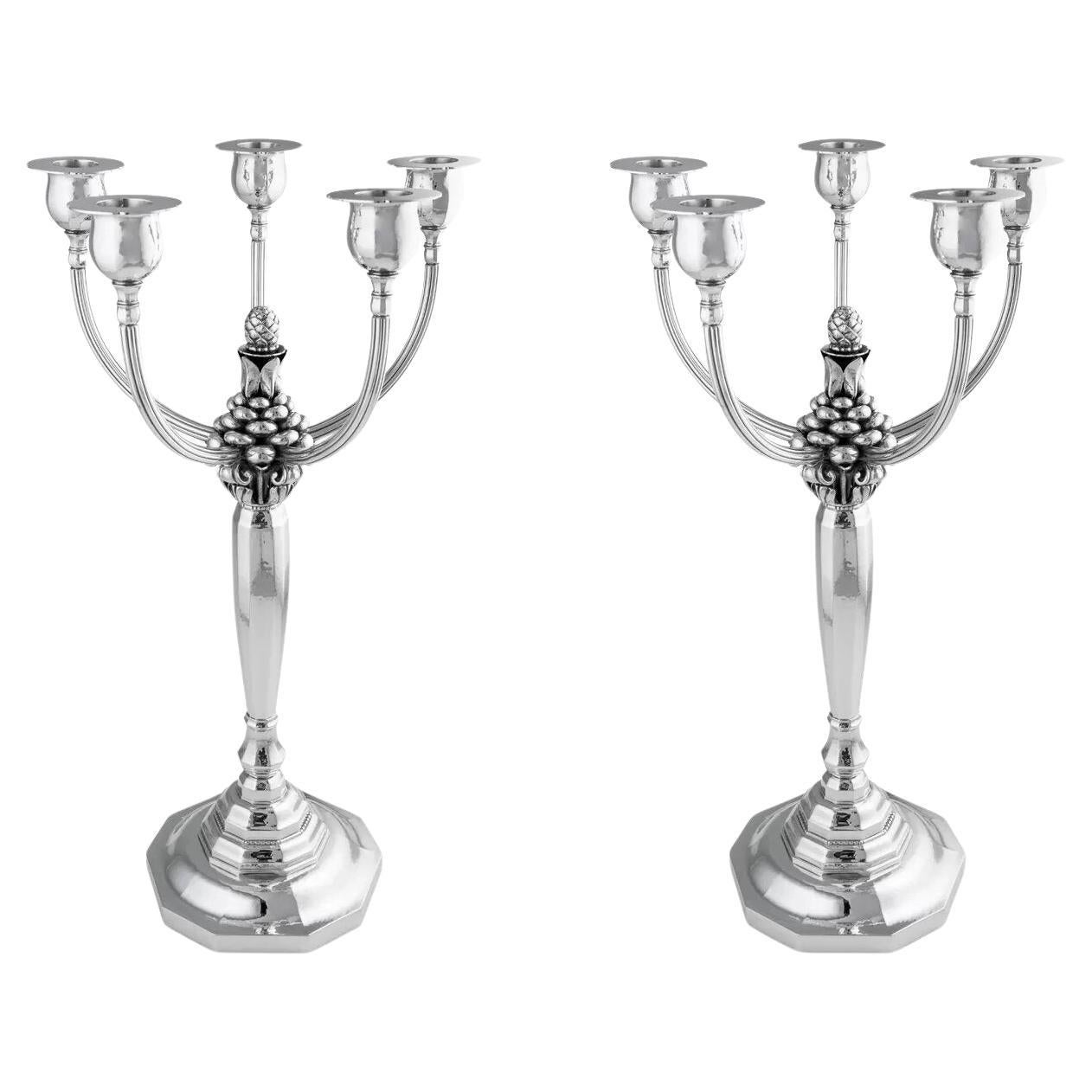 Georg Jensen Candelabro grande de cinco luces de plata de ley 474