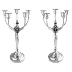 Georg Jensen Candelabro grande de cinco luces de plata de ley 474