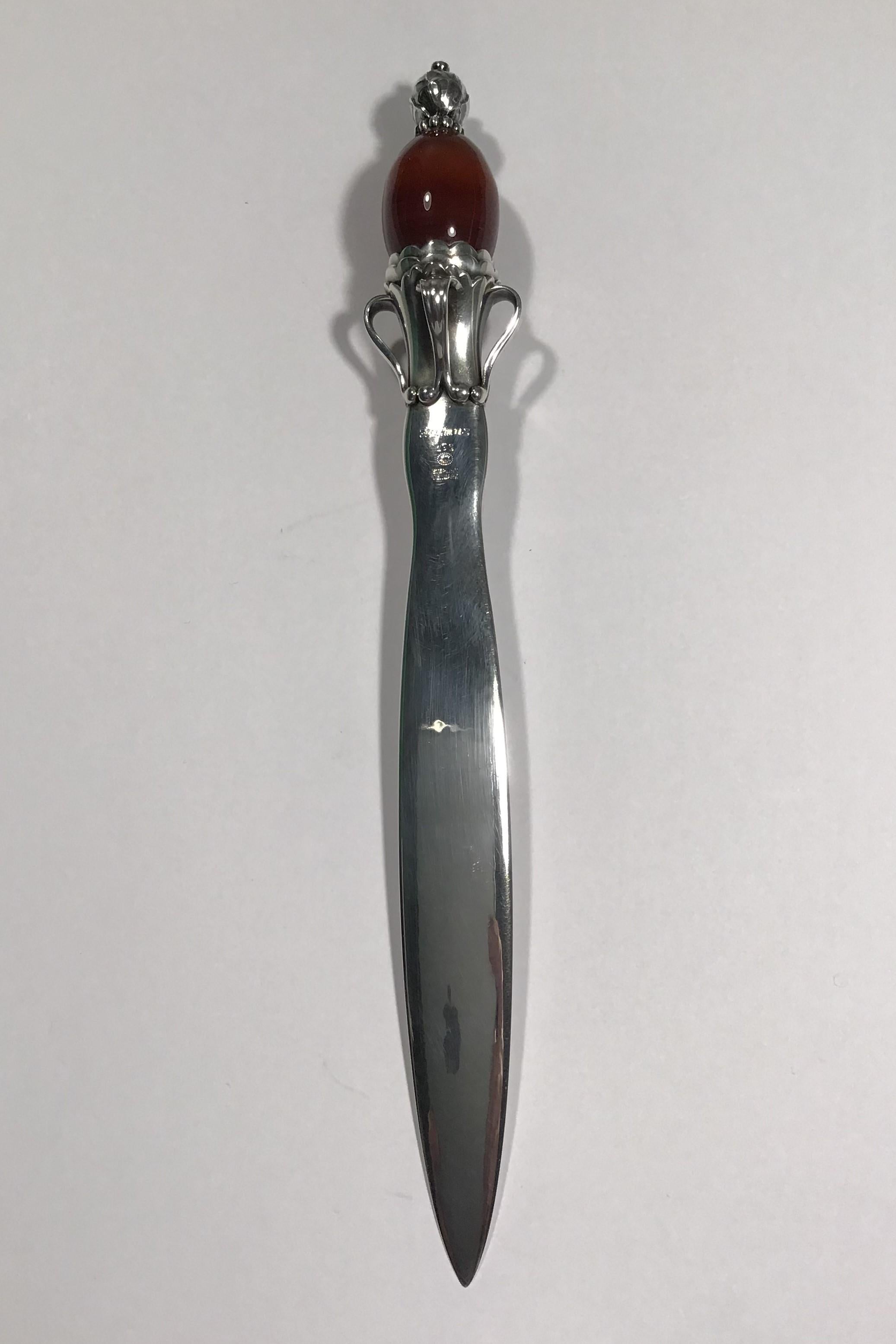 Georg Jensen sterling silver large letter opener no 196 with carnelian top L 22 cm/8 3/4?