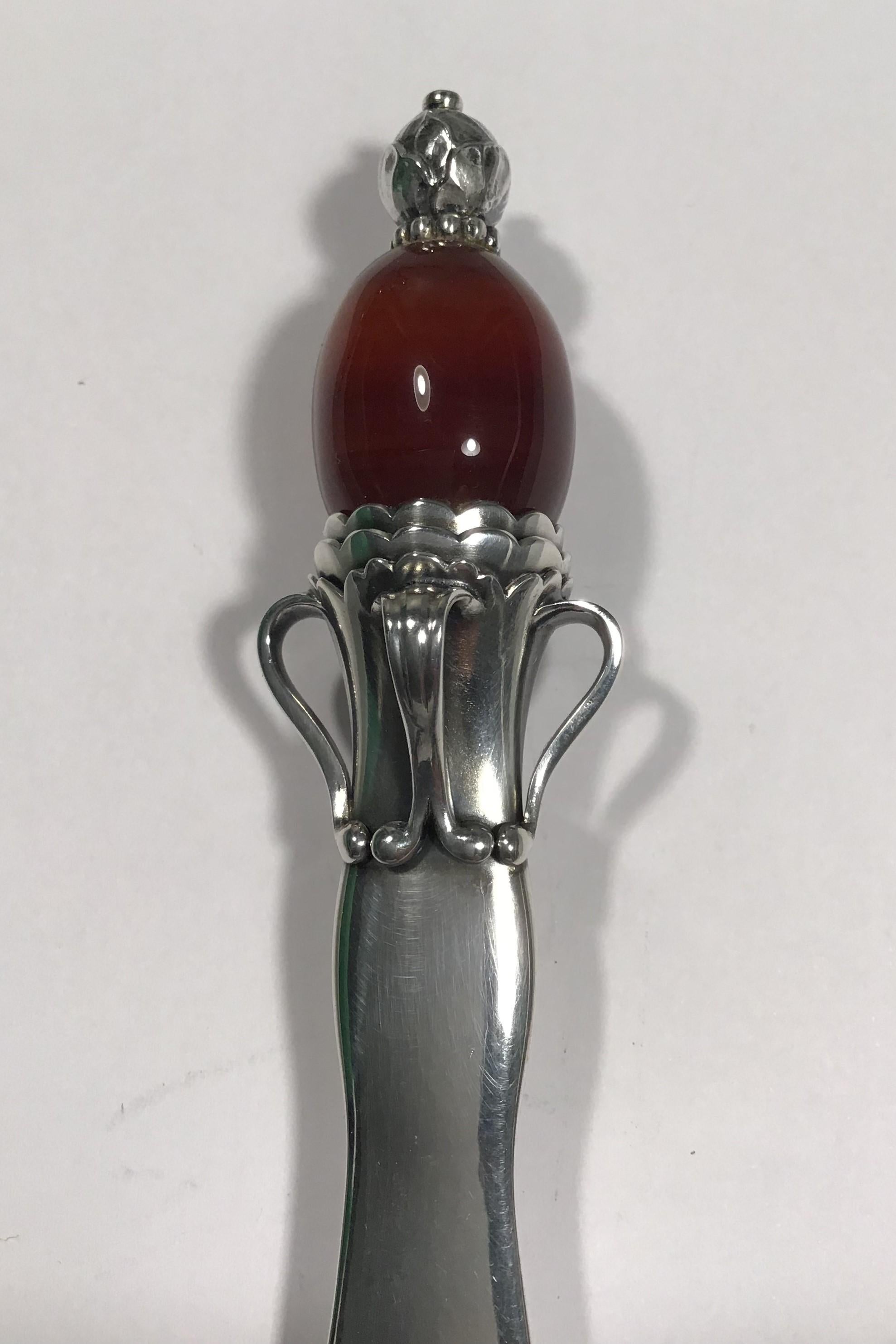 Danish Georg Jensen Sterling Silver Large Letter Opener No 196 with Carnelian Top
