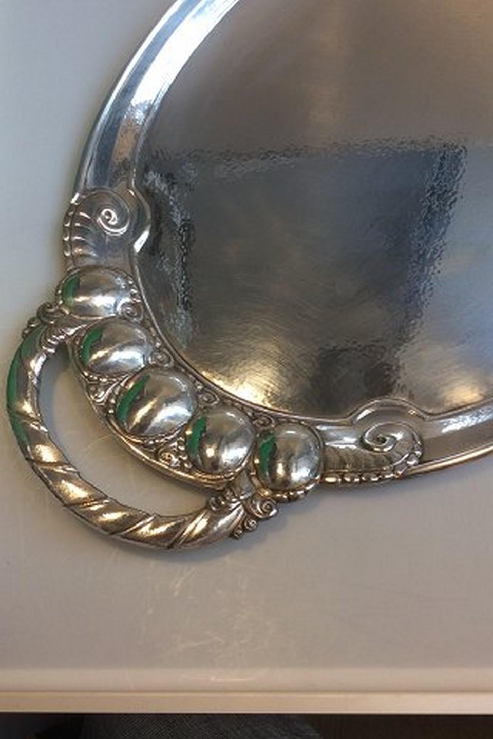 Art Nouveau Georg Jensen Sterling Silver Large Serving Tray in the Melon Pattern No 159B For Sale