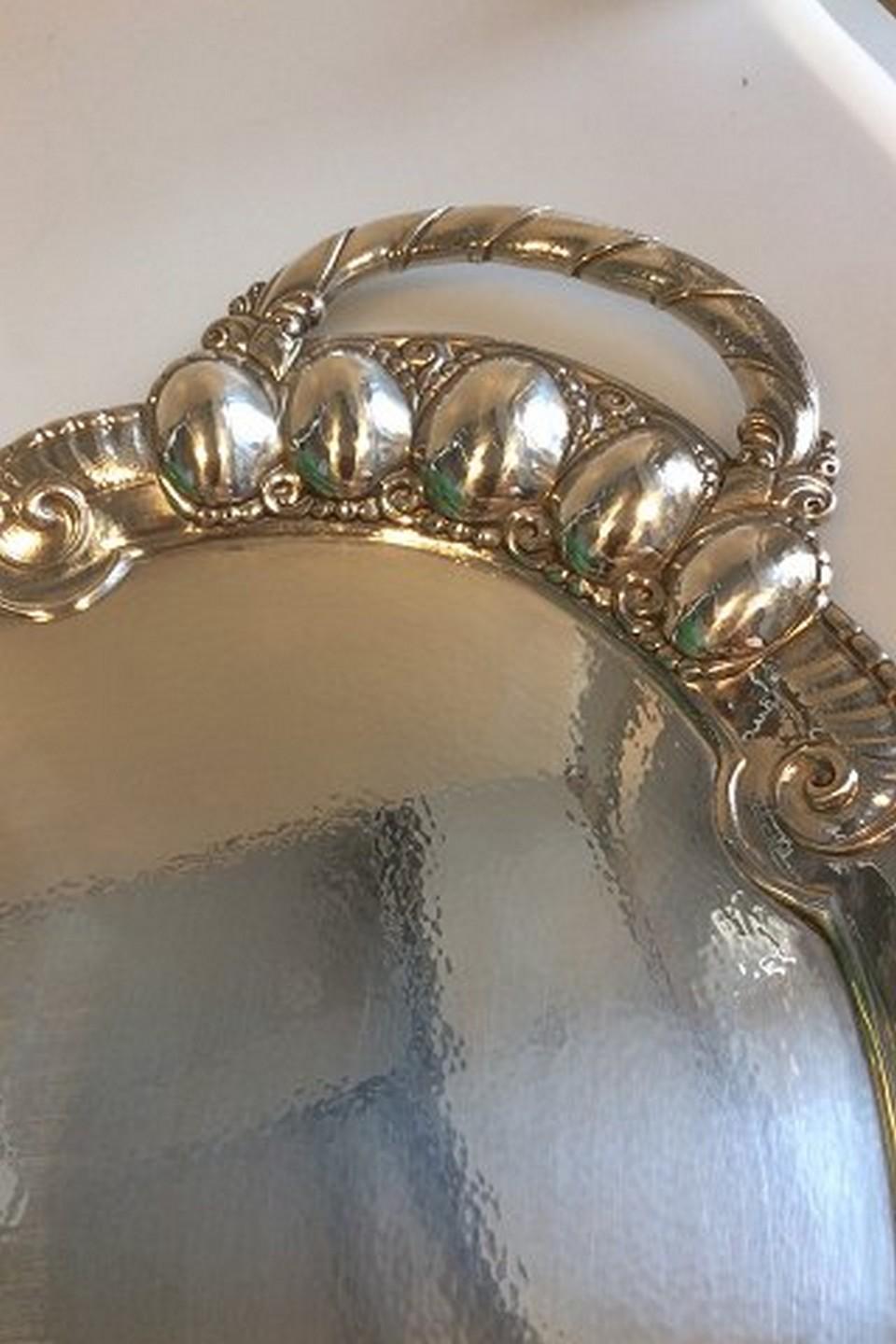 Danish Georg Jensen Sterling Silver Large Serving Tray in the Melon Pattern No 159B For Sale