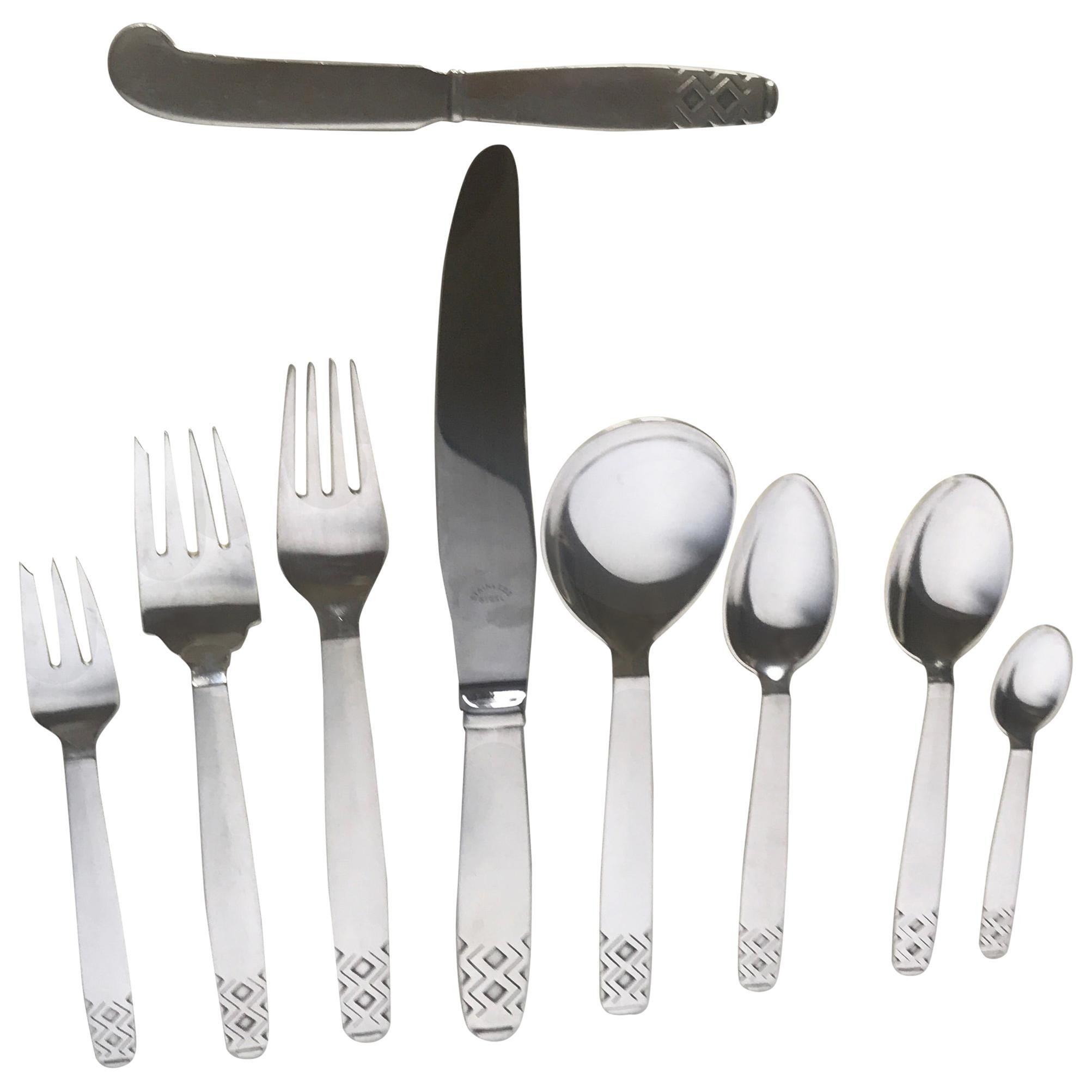 Georg Jensen Sterling Silver "Mayan" Flatware Service for 12 
123 Pieces
 For Sale