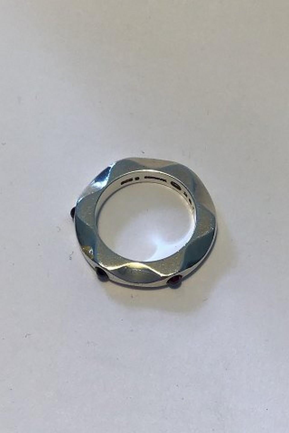 Modern Georg Jensen Sterling Silver Mirror Ring No 261 Amethyst For Sale