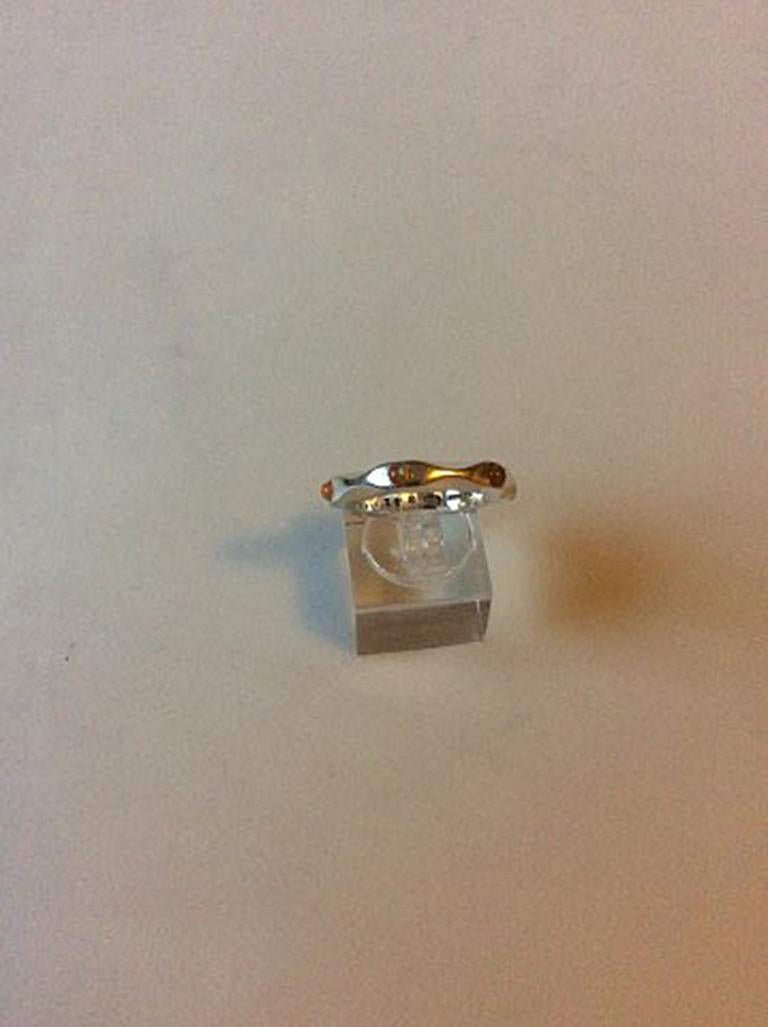 Georg Jensen Sterling Silver Mirror Ring No 261 with Orange Moonstone. Maria Berntsen. Ring Size 54 / US 6 1/2. Weighs 7.5 g / 0.27 oz.