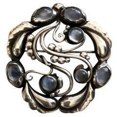 Retro Georg Jensen Sterling Silver "Moonlight" Brooch No. 159 with Moonstones