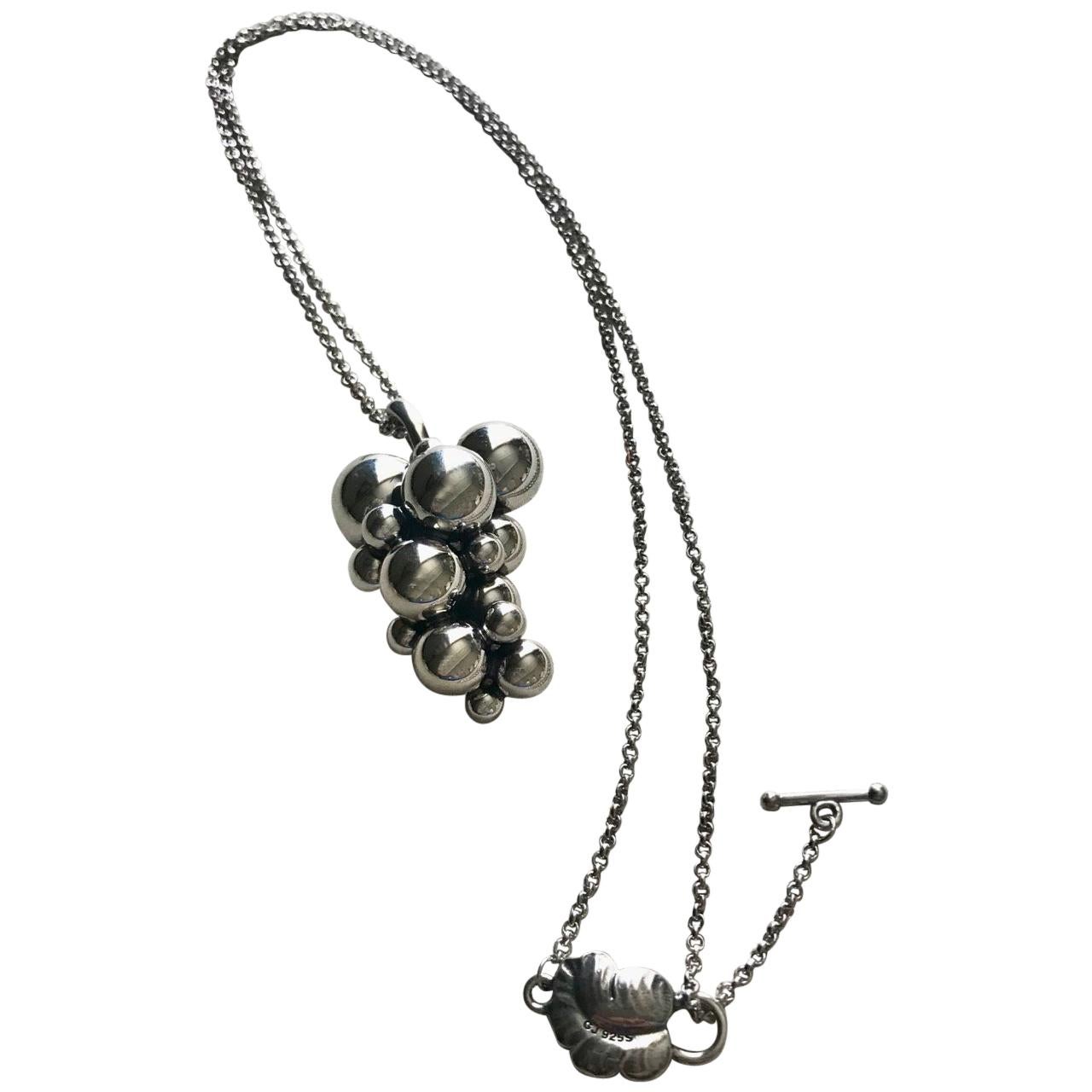 Georg Jensen Sterling Silver "Moonlight Grape Pendant" Large For Sale
