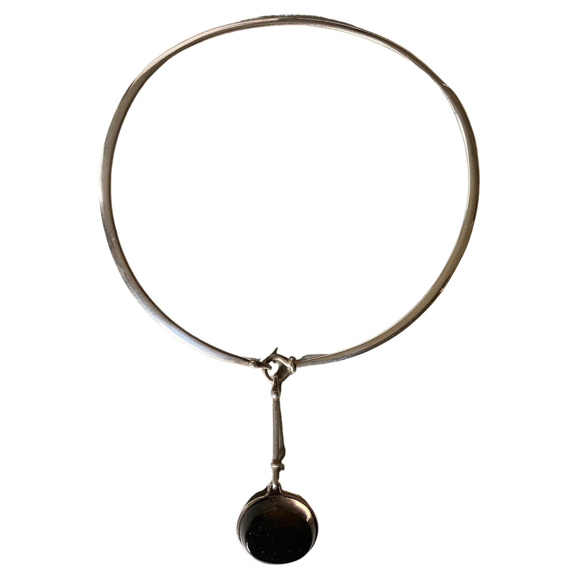 Georg Jensen Sterling Silver Neck Ring No.410 with Smoky Quartz Pendant No. 311