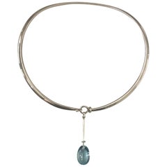 Georg Jensen Sterling Silver Necking No. 410 and "Dewdrop" Pendant with Blue Top