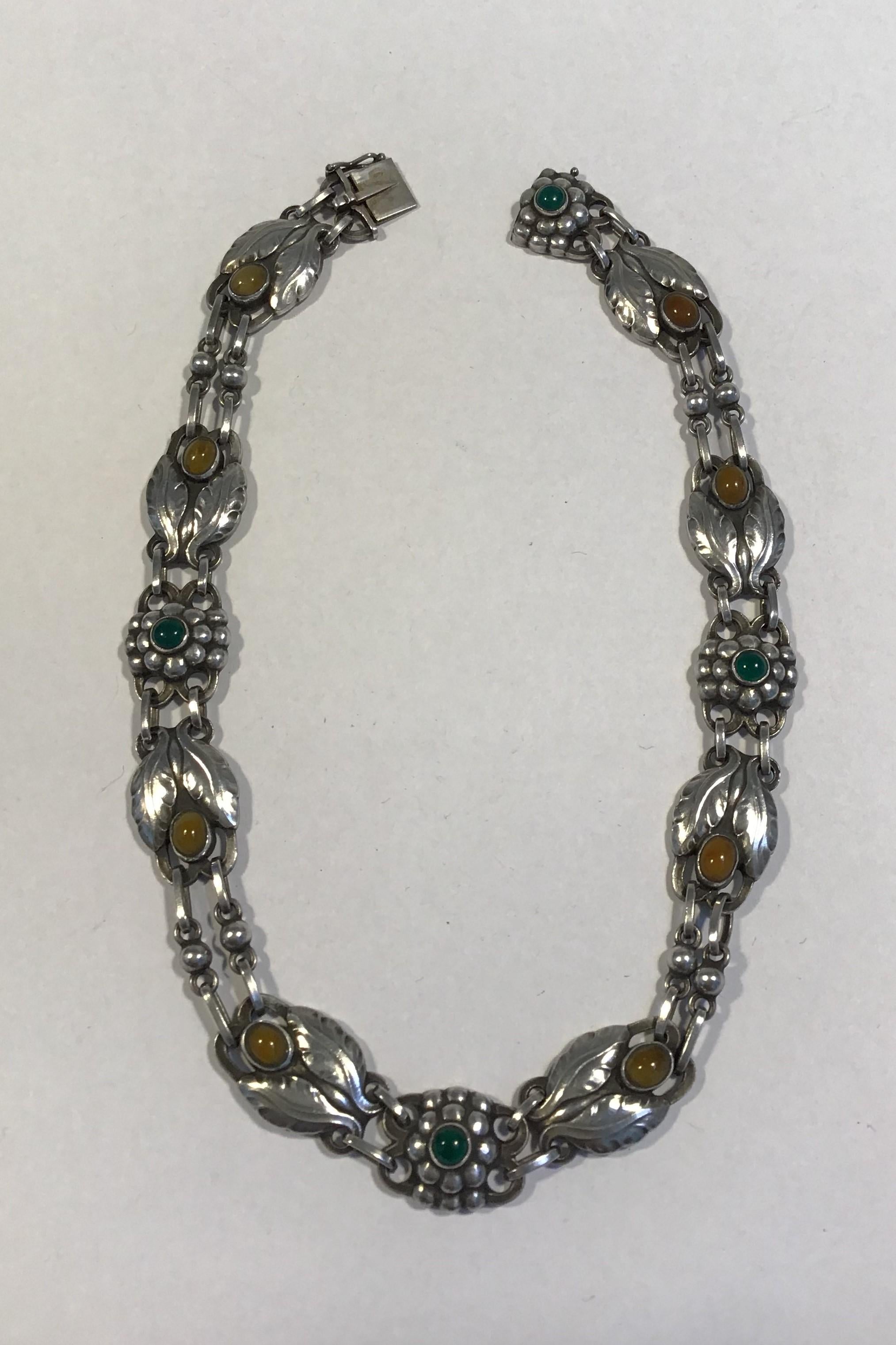Art Nouveau Georg Jensen Sterling Silver Necklace No 1 Amber and Chrysoprase