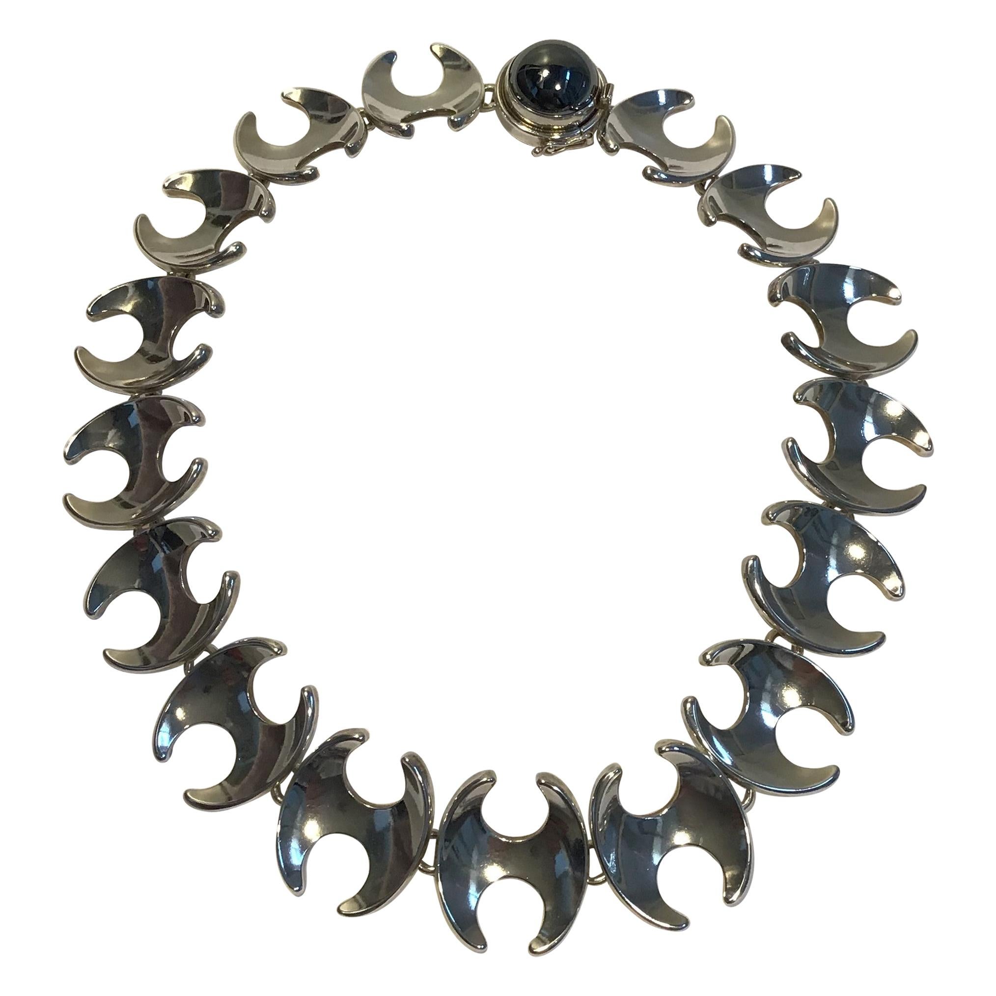 Georg Jensen Sterling Silver Necklace No 130B Hematite For Sale