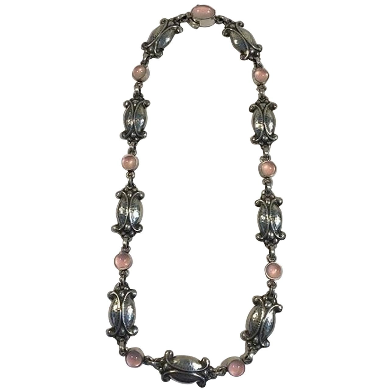 Georg Jensen Sterling Silver Necklace No 15 'Rose Quartz' For Sale