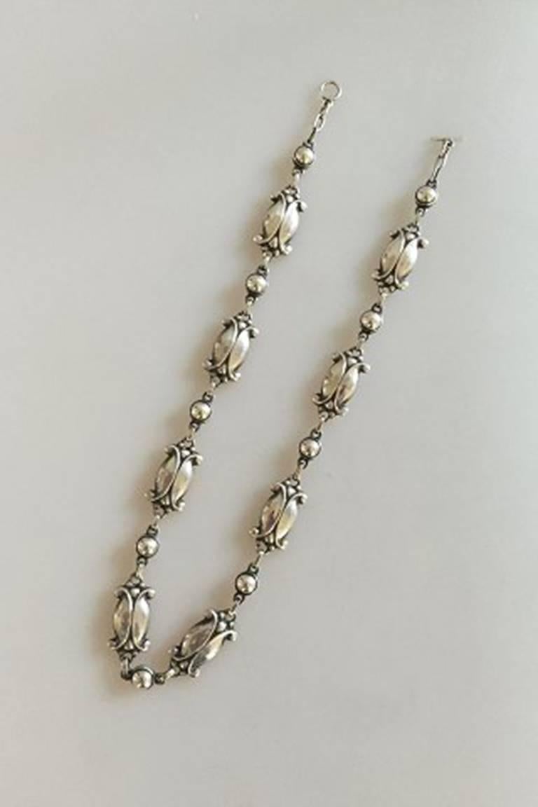 Art Nouveau Georg Jensen Sterling Silver Necklace No 15 with Silver Stones For Sale