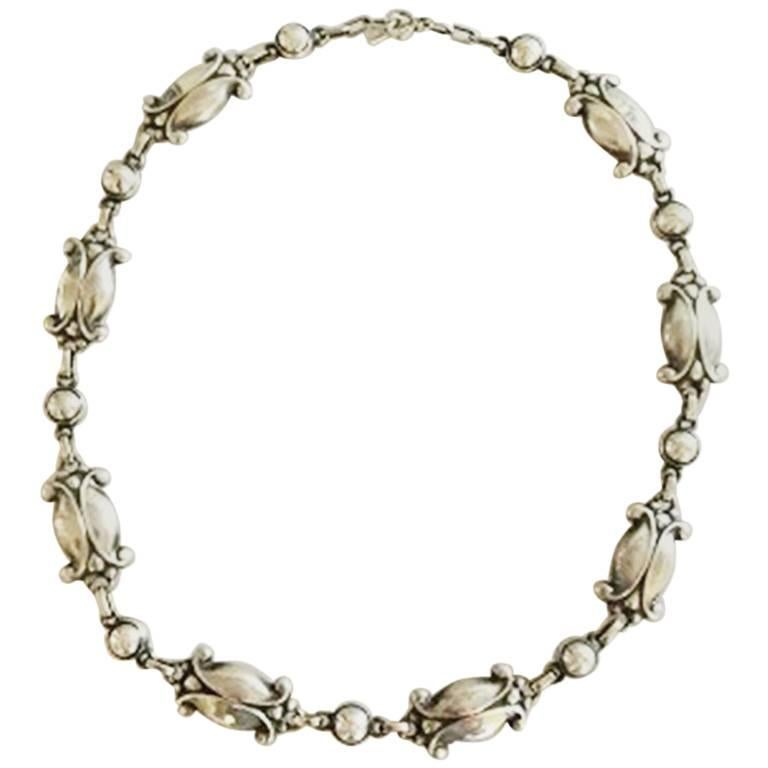 Georg Jensen Sterling Silver Necklace No 15 with Silver Stones For Sale
