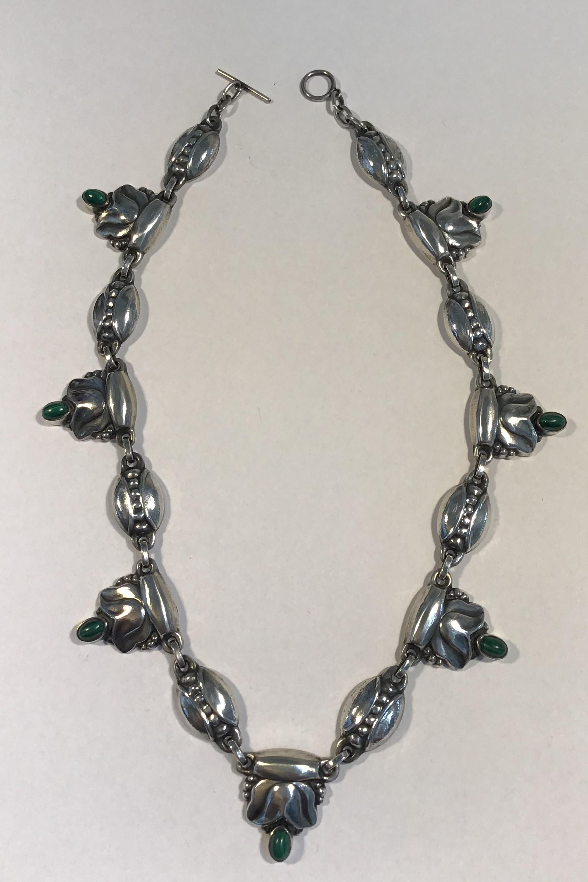 Art Nouveau Georg Jensen Sterling Silver Necklace No. 3 Malachite For Sale
