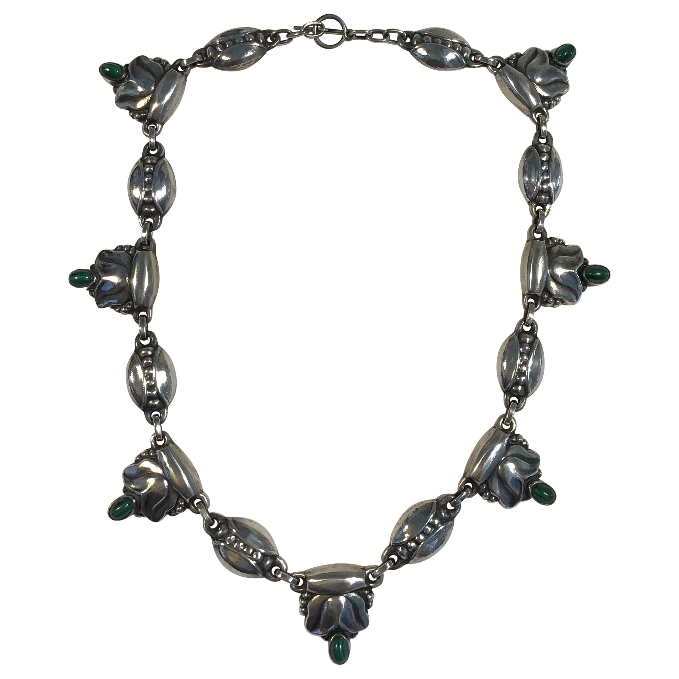 Georg Jensen Sterling Silver Necklace No. 3 Malachite For Sale