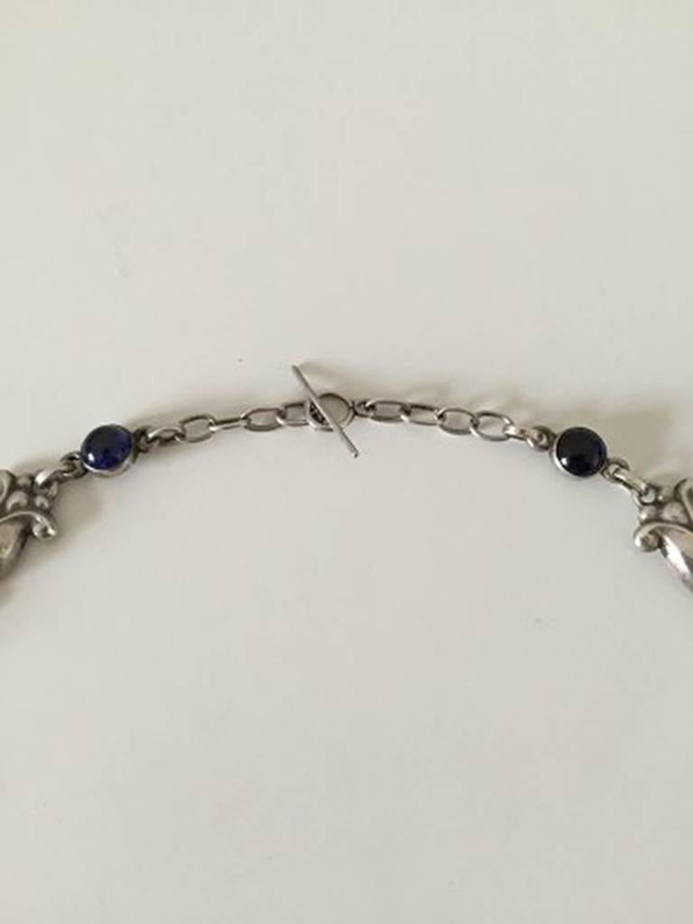 Art Nouveau Georg Jensen Sterling Silver Necklace with Blue Stones No 15 For Sale