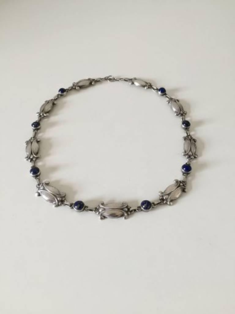 Art Nouveau Georg Jensen Sterling Silver Necklace with Lapis Lazuli No 15