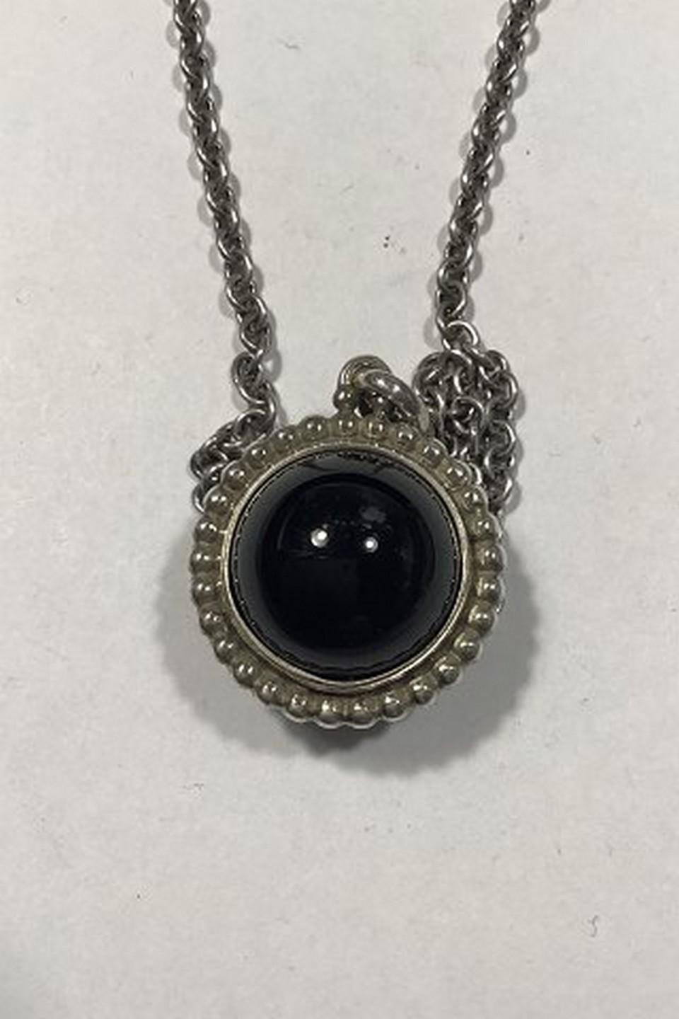 Art Nouveau Georg Jensen Sterling Silver Necklace with Moonlight Pendent, Black Agate