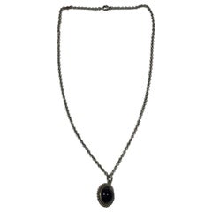 Vintage Georg Jensen Sterling Silver Necklace with Moonlight Pendent, Black Agate
