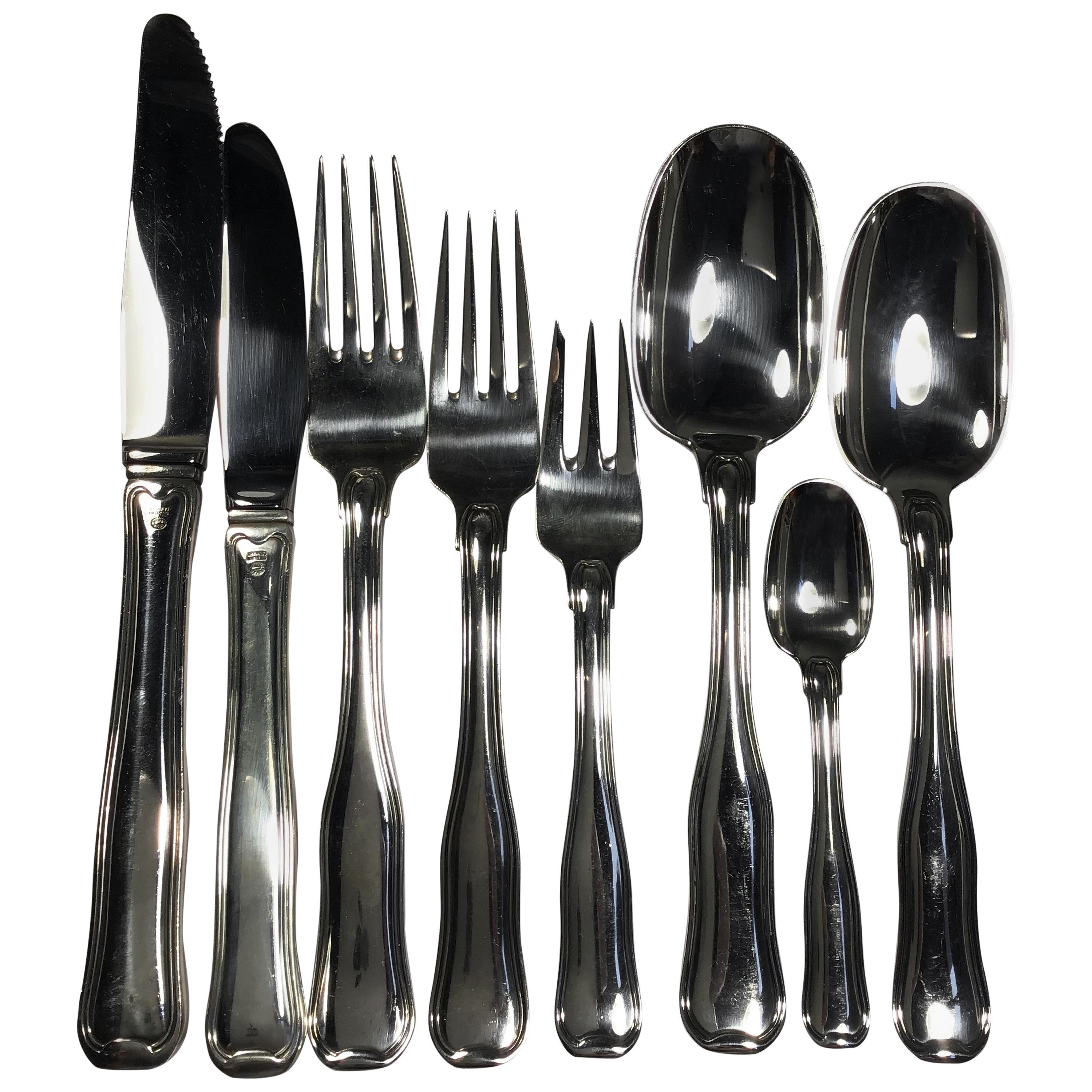 Georg Jensen Sterling Silver Old Danish Flatware Set for 12 People 96 Pieces For Sale