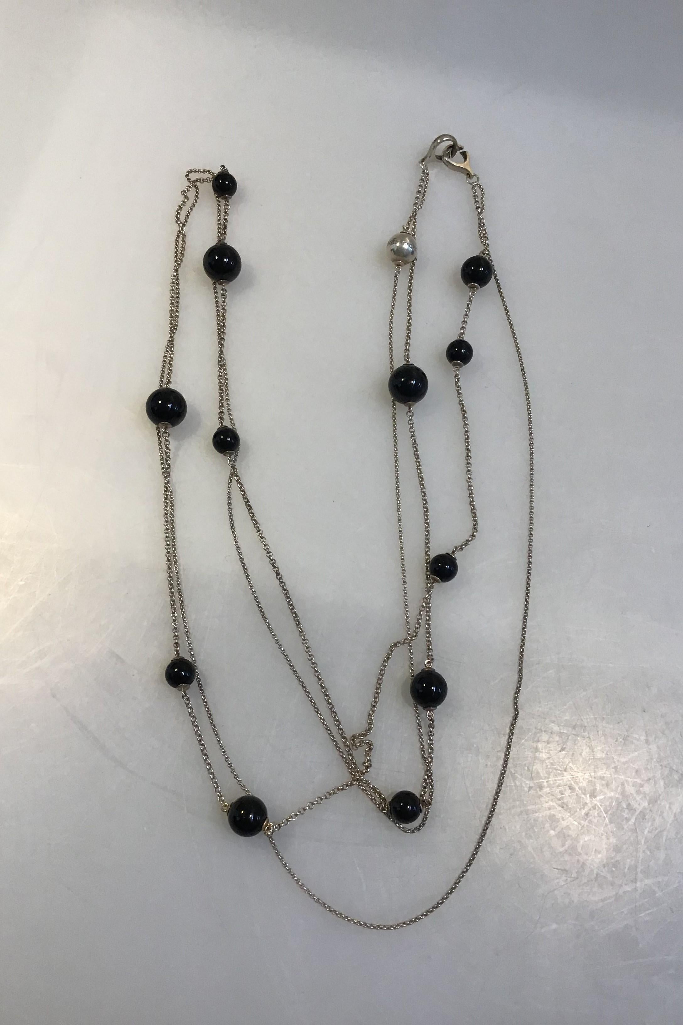 Modern Georg Jensen Sterling Silver and Onyx 2-Strand Chain Bead Necklace