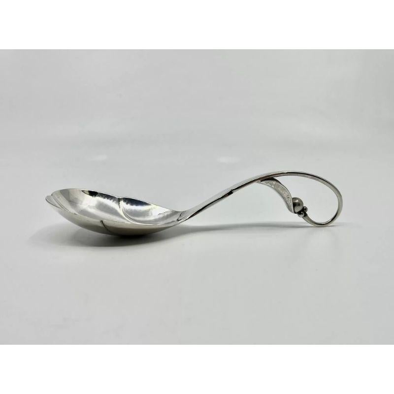 Art Nouveau Georg Jensen Sterling Silver Ornamental Compote Spoon in Leaf Pattern 21 For Sale