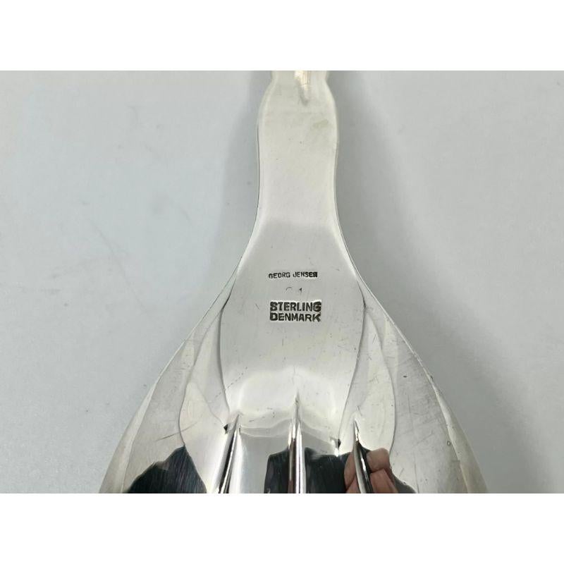Polished Georg Jensen Sterling Silver Ornamental Compote Spoon in Leaf Pattern 21 For Sale