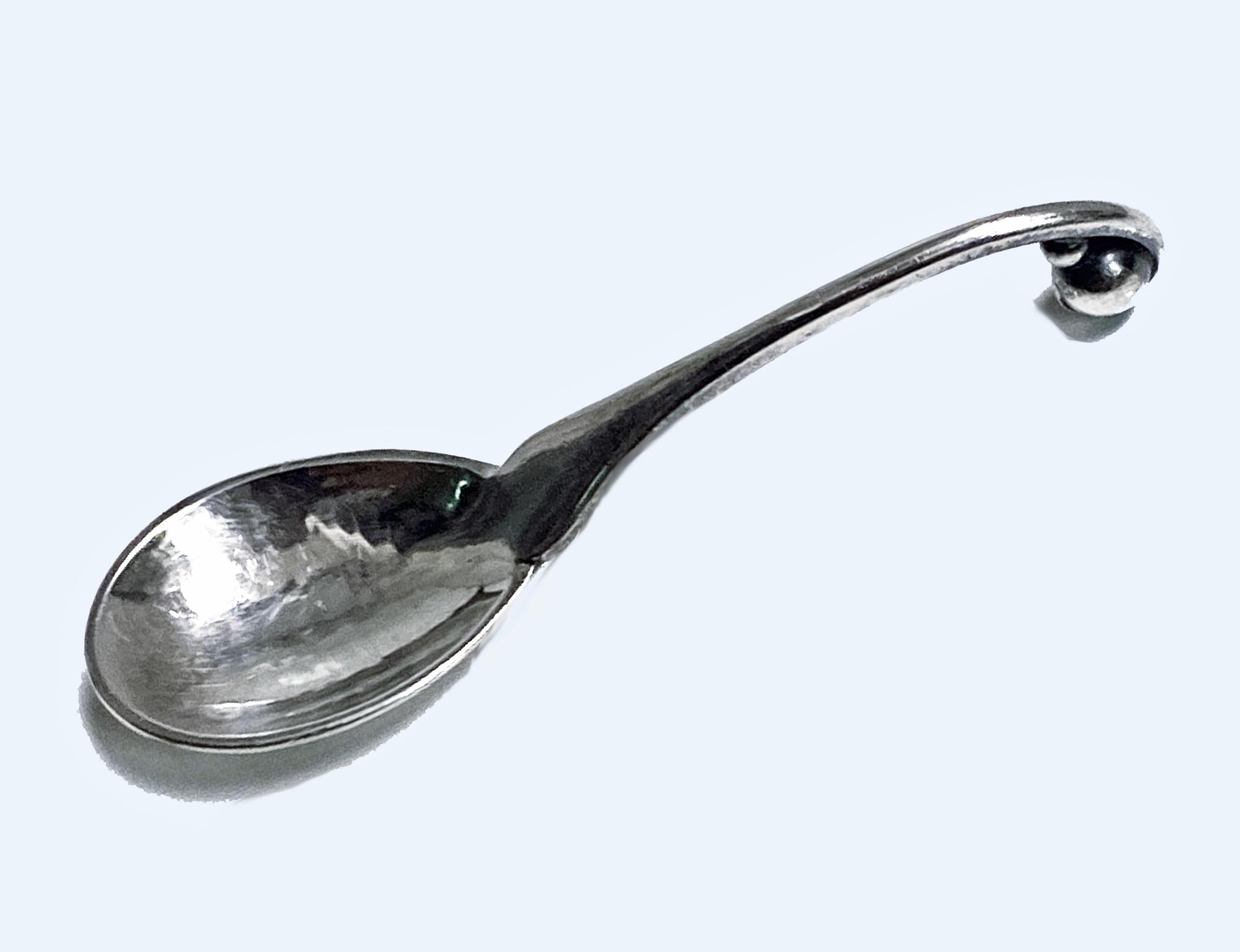 Georg Jensen Sterling Silver Condiment  Salt Spoon #110. Measures 6 cm. Full Georg Jensen marks and design number 110. 