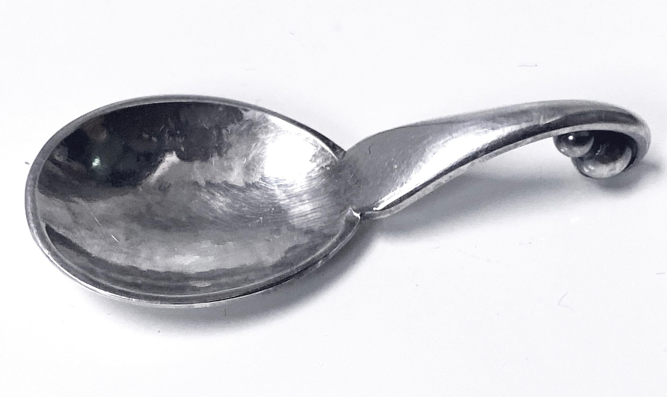 Georg Jensen Sterling Silver Condiment  Salt Spoon #110. Measures 4.25 cm. Full Georg Jensen marks and design number 110