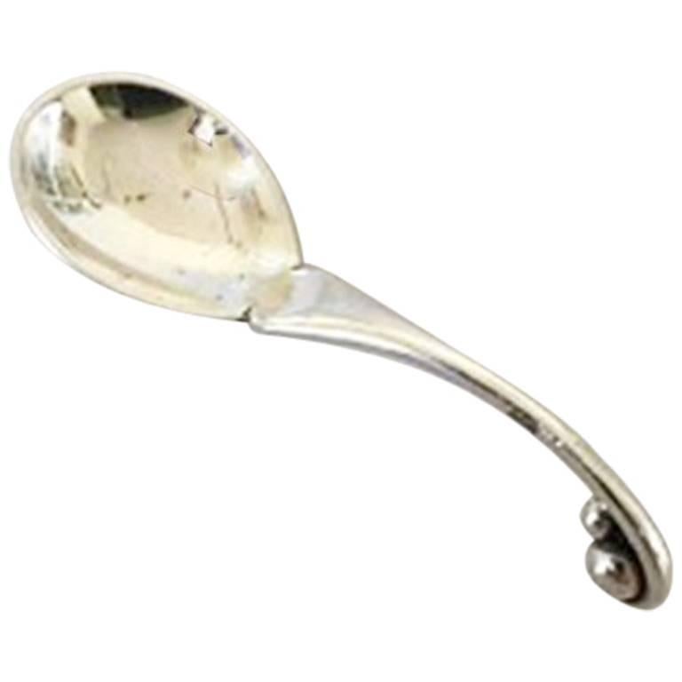 Georg Jensen Sterling Silver Ornamental Salt Spoon #110 For Sale