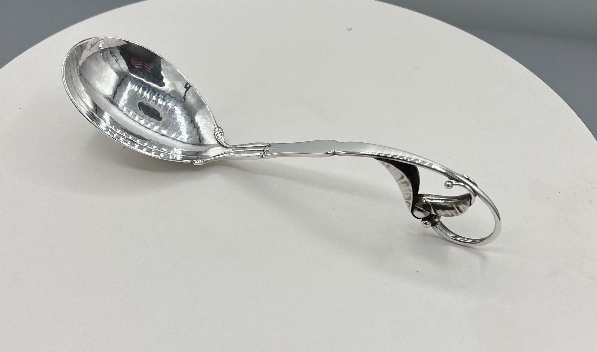 Mid-Century Modern Georg Jensen Sterling Silver Ornamental Serving Spoon #141 For Sale