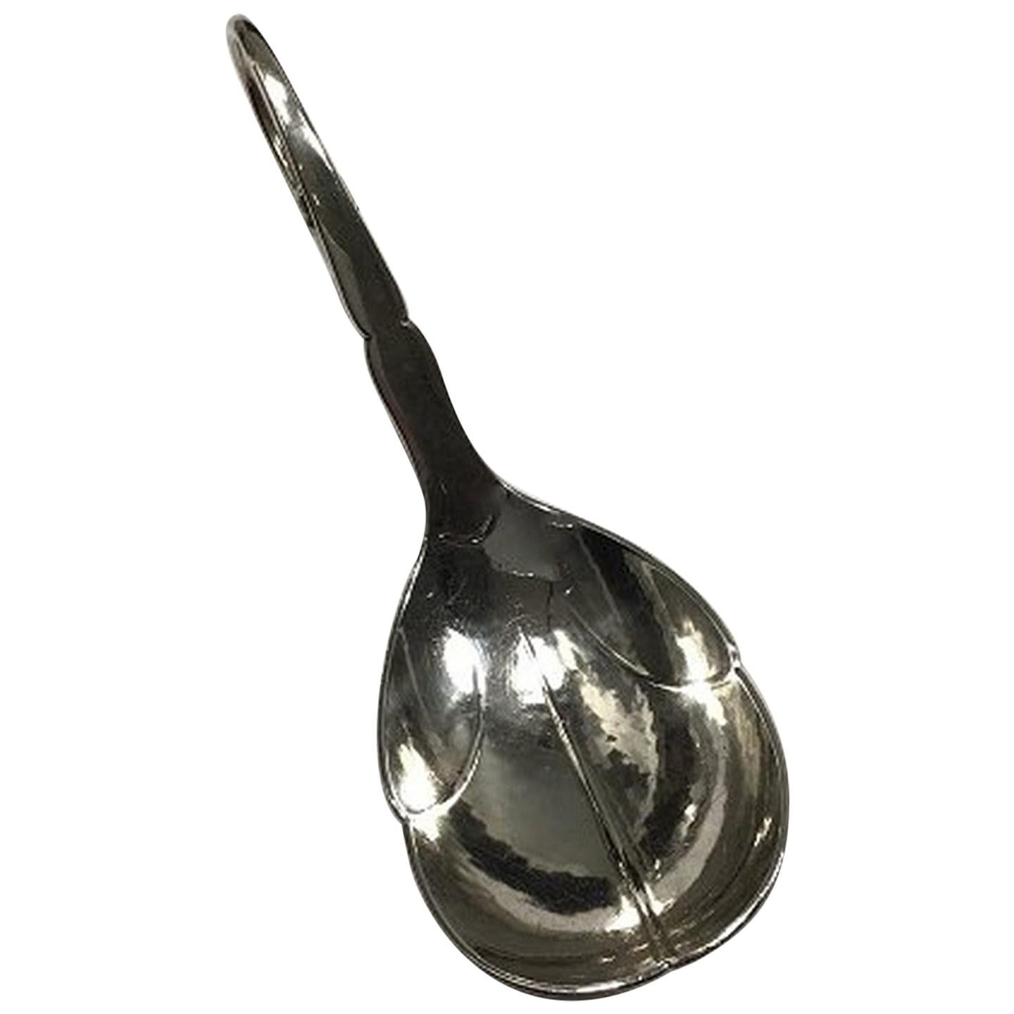 Georg Jensen Sterling Silver Ornamental Serving Spoon No 21 For Sale