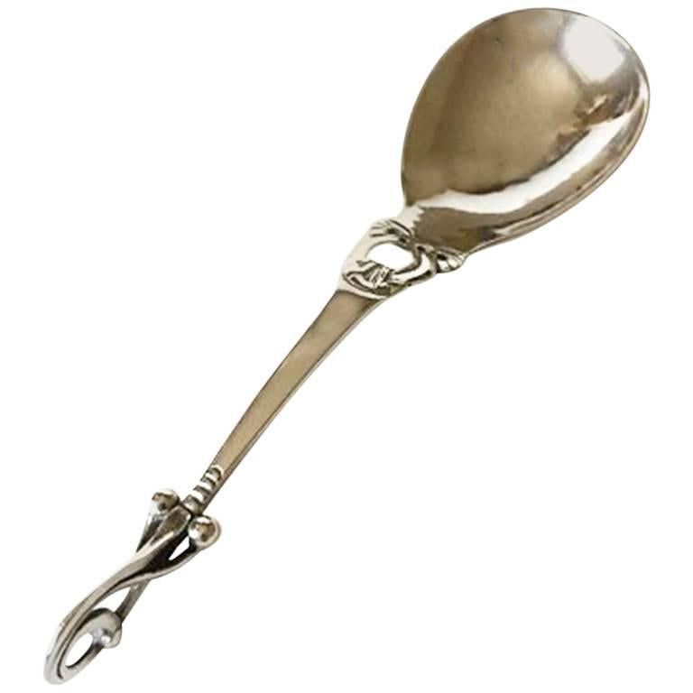 Georg Jensen Sterling Silver Ornamental Serving Spoon No. 49 For Sale