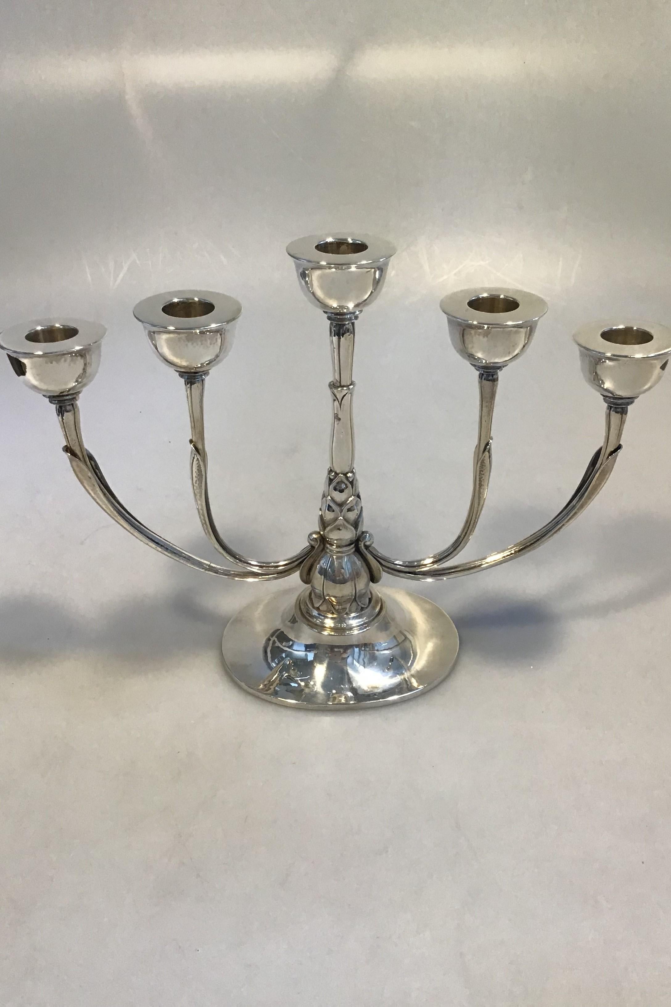 Art Deco Georg Jensen Sterling Silver Pair of five-branch Candelabra No 537A(2) For Sale